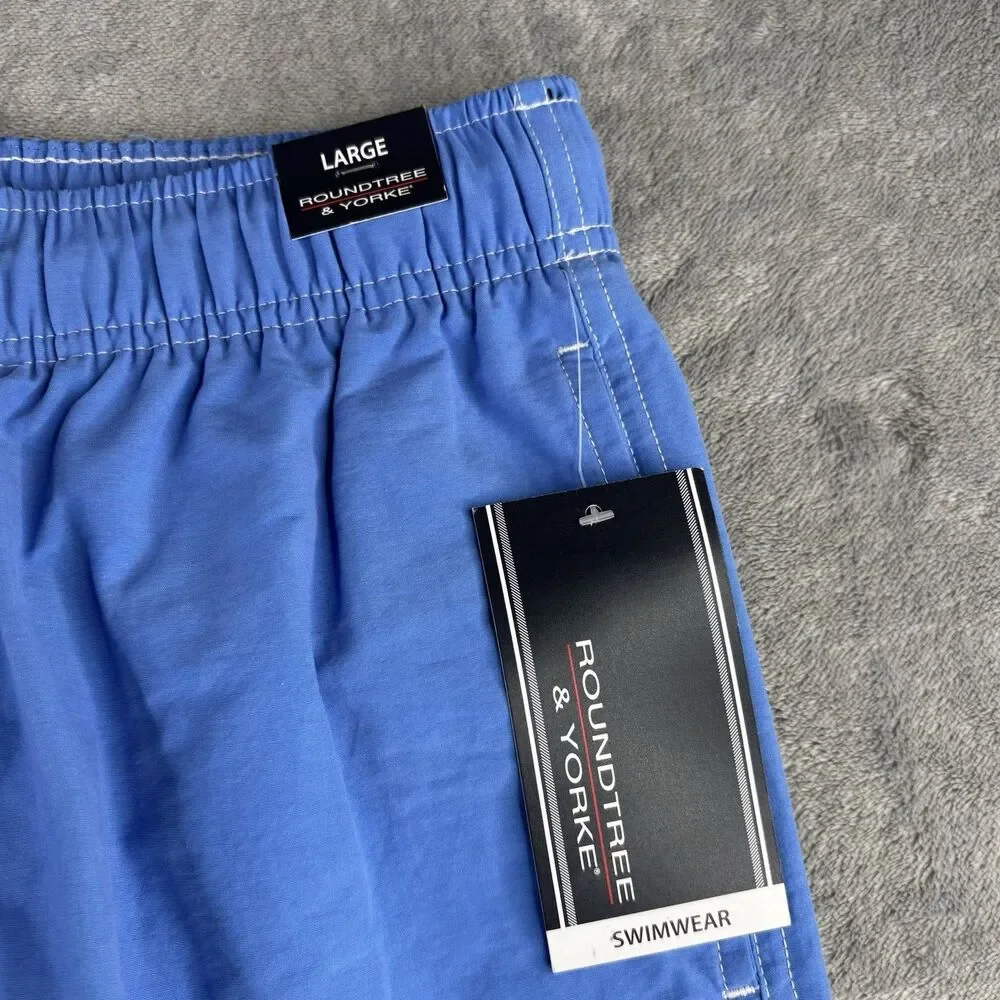 ROUNDTREEE & YORKE Swim Trunk L  Sea Blue Solid Board Shorts Lined‎ Pockets New